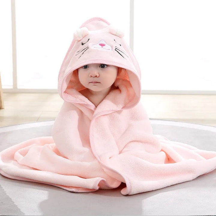 Bartje | Schattige Baby Handdoek badjas-Baby Kleding-Calora-Roze - kat-Calora