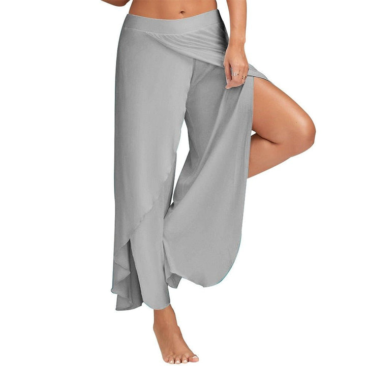 Beatrice | Hoge Yoga Broek-Wijde Broeken-Calora-Lichtgrijs-S-Calora
