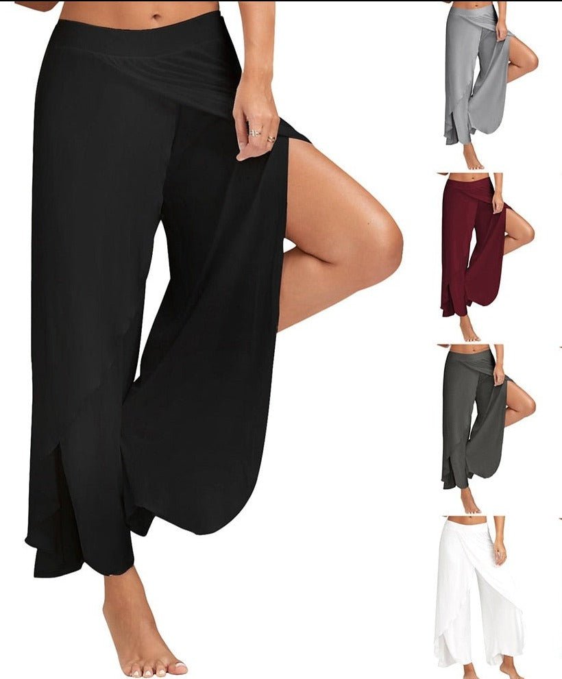 Beatrice | Hoge Yoga Broek-Wijde Broeken-Calora-Zwart-S-Calora