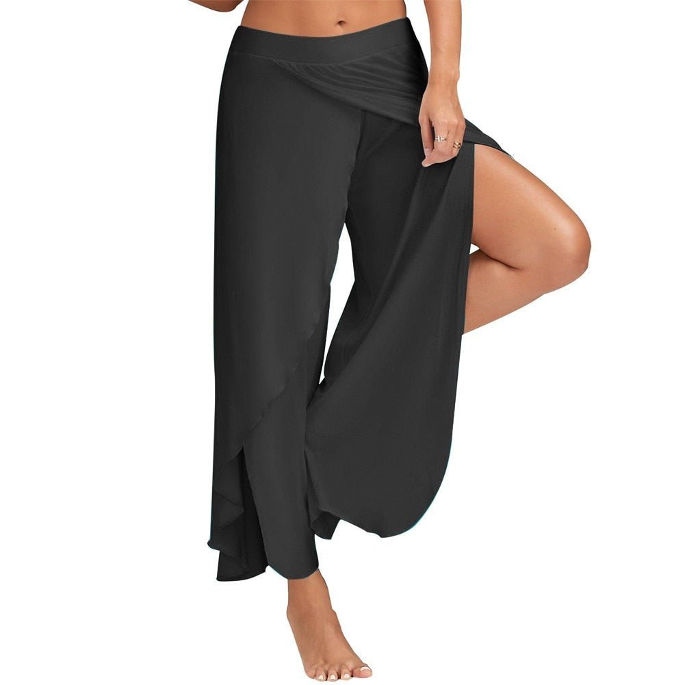Beatrice | Hoge Yoga Broek-Wijde Broeken-Calora-Zwart-S-Calora