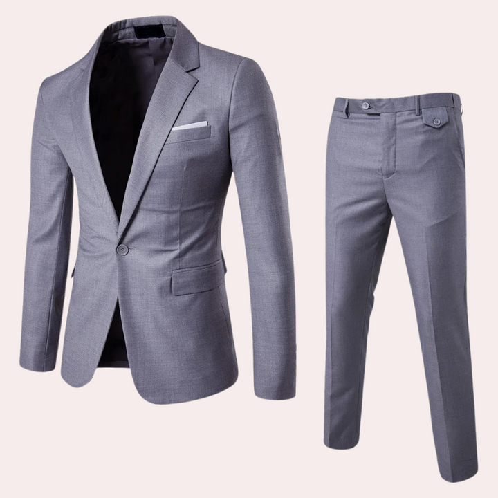 Bellisimo | Stijlvol Heren Pak met Blazer en Pantalon-Sets & Pakken-Calora-Grijs-S-Calora