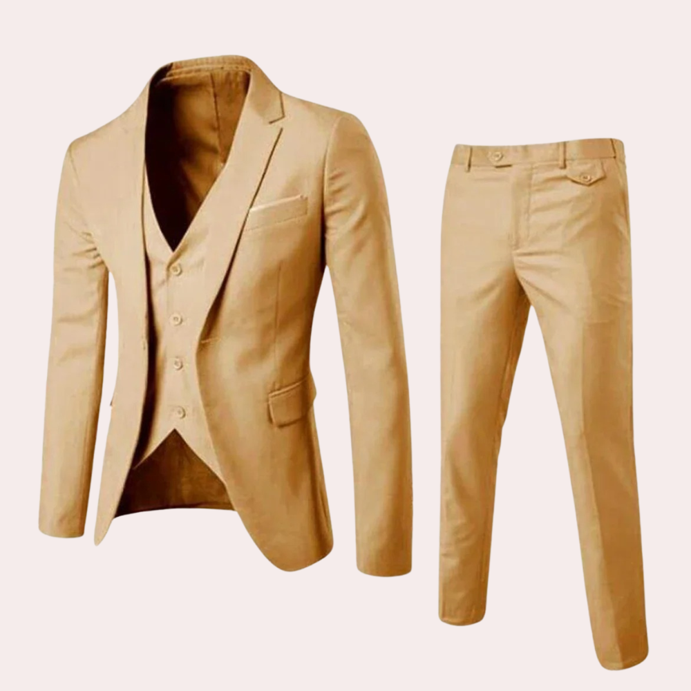 Bellisimo | Stijlvol Heren Pak met Blazer en Pantalon-Sets & Pakken-Calora-Khaki-S-Calora