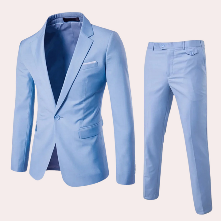 Bellisimo | Stijlvol Heren Pak met Blazer en Pantalon-Sets & Pakken-Calora-Lichtblauw-S-Calora
