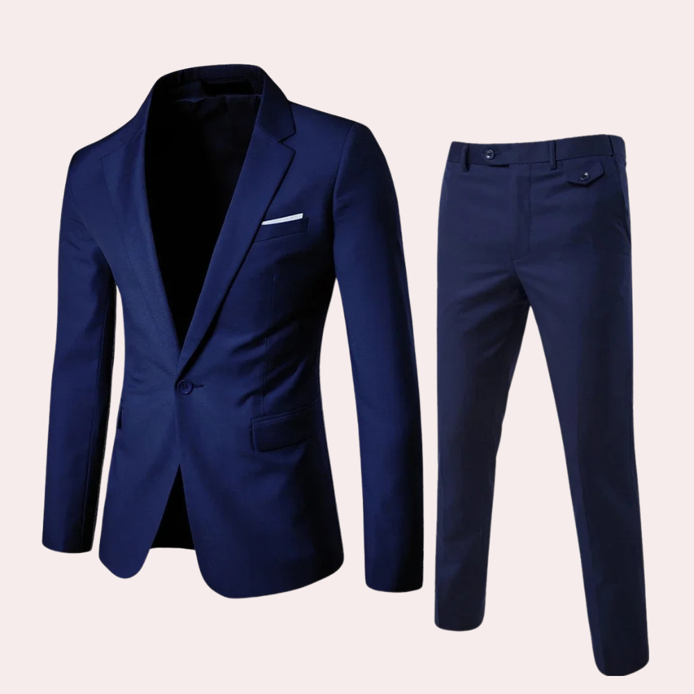 Bellisimo | Stijlvol Heren Pak met Blazer en Pantalon-Sets & Pakken-Calora-Marineblauw-S-Calora