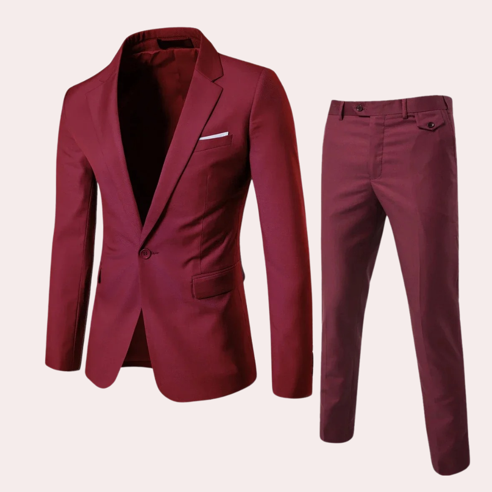 Bellisimo | Stijlvol Heren Pak met Blazer en Pantalon-Sets & Pakken-Calora-Rood-S-Calora