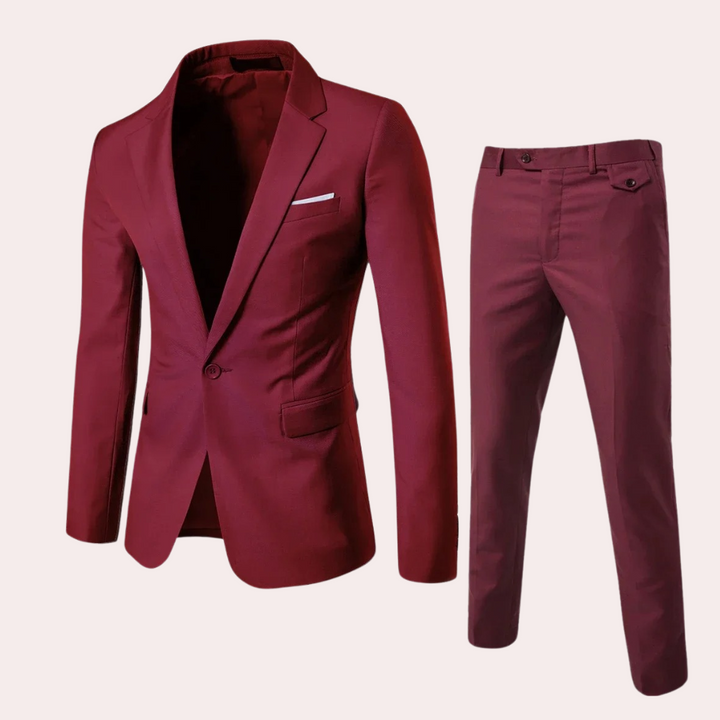 Bellisimo | Stijlvol Heren Pak met Blazer en Pantalon-Sets & Pakken-Calora-Rood-S-Calora