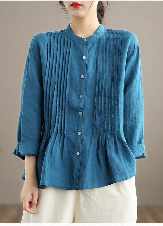 Biologische witte linnen hemdtuniek Blouse voor dames-Blouses-Calora-Blauw-S-Calora