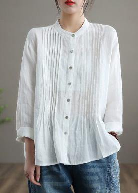 Biologische witte linnen hemdtuniek Blouse voor dames-Blouses-Calora-Wit-S-Calora