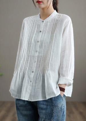 Biologische witte linnen hemdtuniek Blouse voor dames-Blouses-Calora-Wit-S-Calora