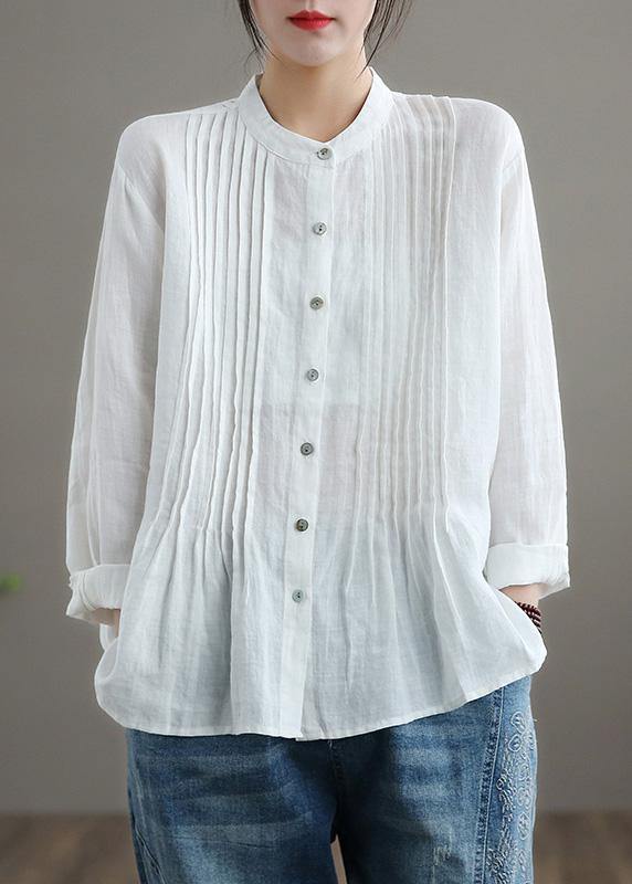 Biologische witte linnen hemdtuniek Blouse voor dames-Blouses-Calora-Wit-S-Calora