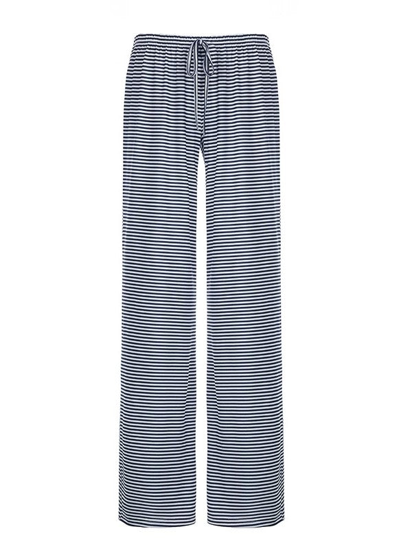 CALORA_ Blauwe Vintage Gestreepte Joggingbroek Met Touw Taille