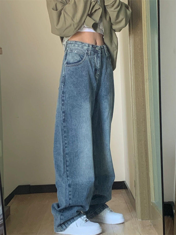 CALORA_ Blauwe Washed Effect Basic Boyfriend Jeans voor Casual Streetstijl