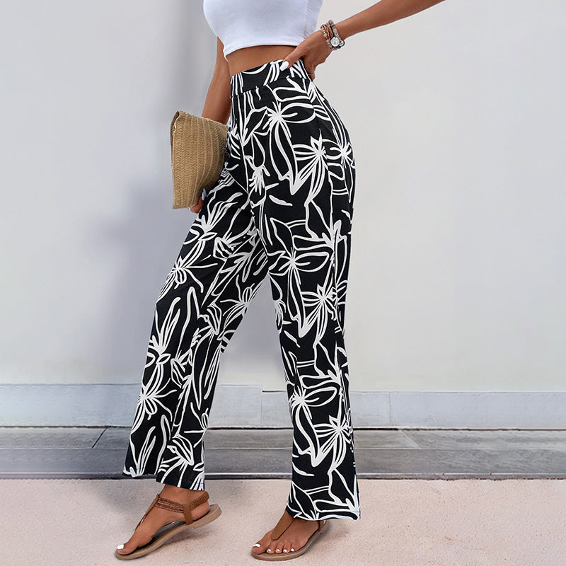 Boemenprint wijde lange broek-Wijde Broeken-Calora-Bloemen-S-Calora