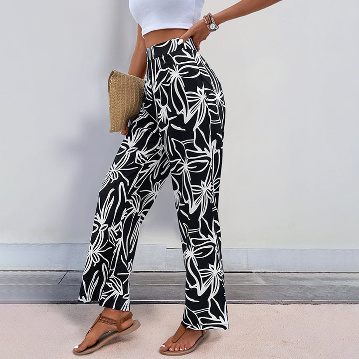 Boemenprint wijde lange broek-Wijde Broeken-Calora-Bloemen-S-Calora