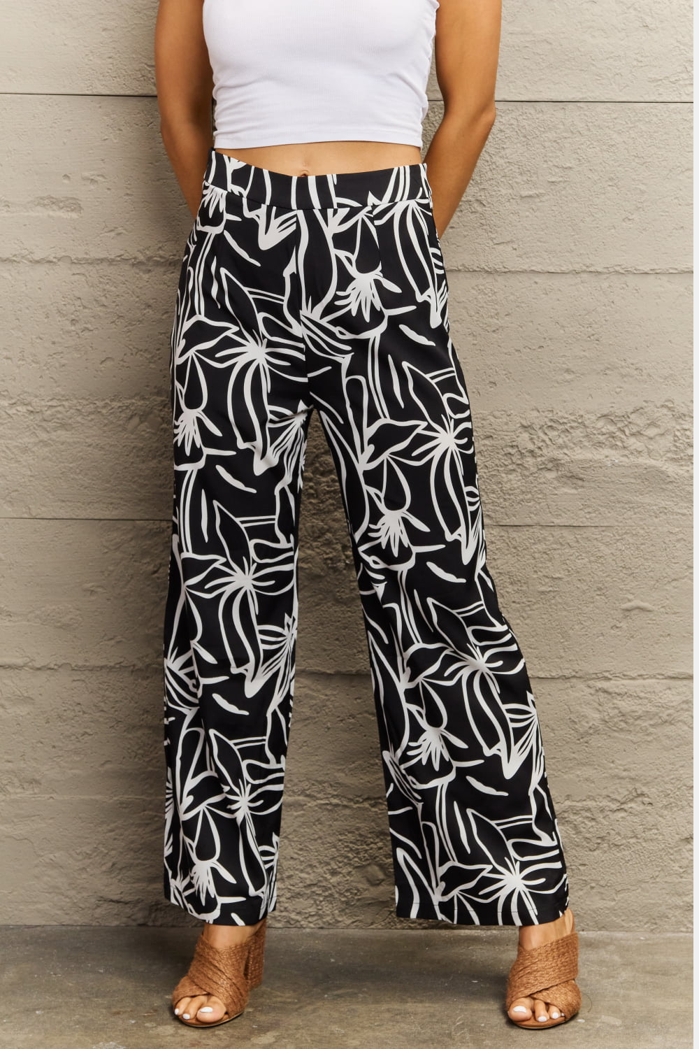 Boemenprint wijde lange broek-Wijde Broeken-Calora-Bloemen-S-Calora