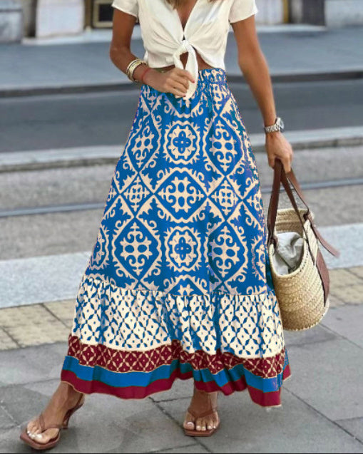 CALORA_ Boho Lange Rok met Print en Vloeiende Silhouet voor Dames