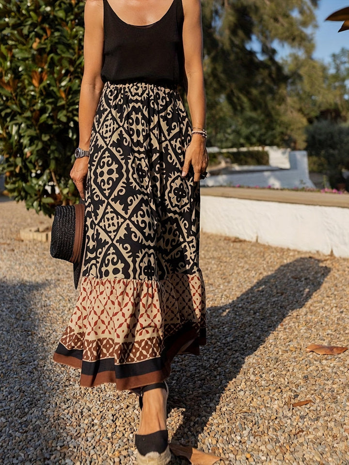 CALORA_ Boho Lange Rok met Print en Vloeiende Silhouet voor Dames