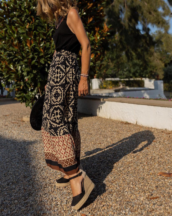 CALORA_ Boho Lange Rok met Print en Vloeiende Silhouet voor Dames