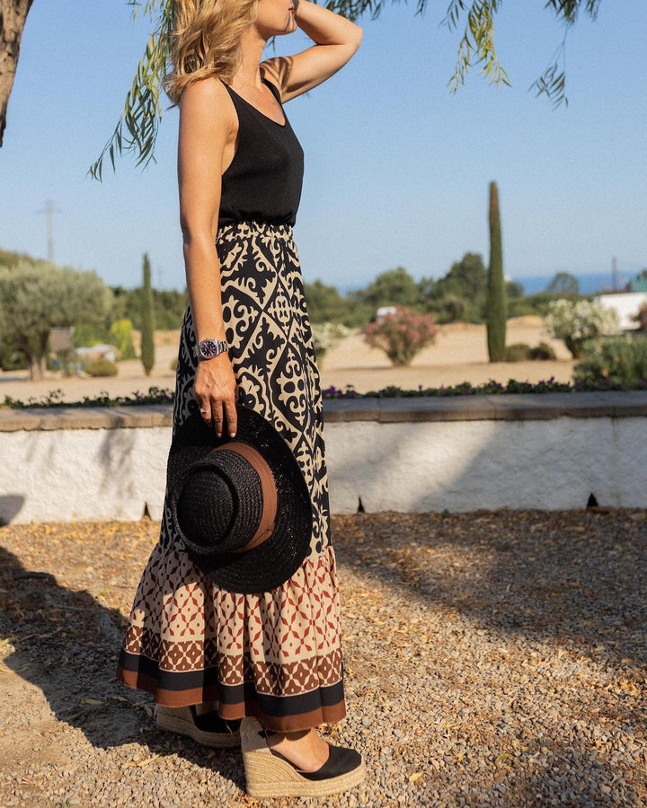 CALORA_ Boho Lange Rok met Print en Vloeiende Silhouet voor Dames