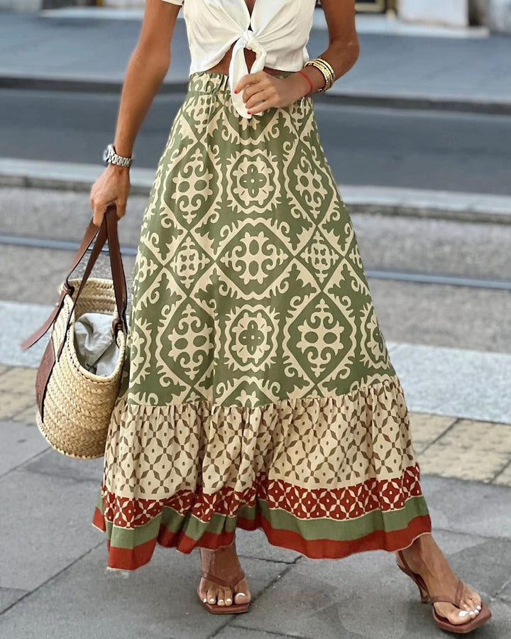 CALORA_ Boho Lange Rok met Print en Vloeiende Silhouet voor Dames
