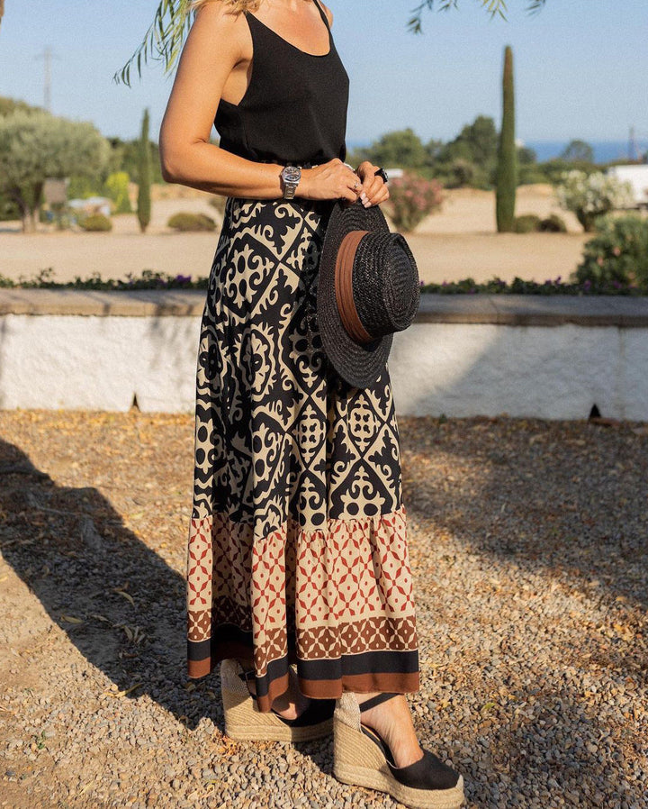 CALORA_ Boho Lange Rok met Print en Vloeiende Silhouet voor Dames