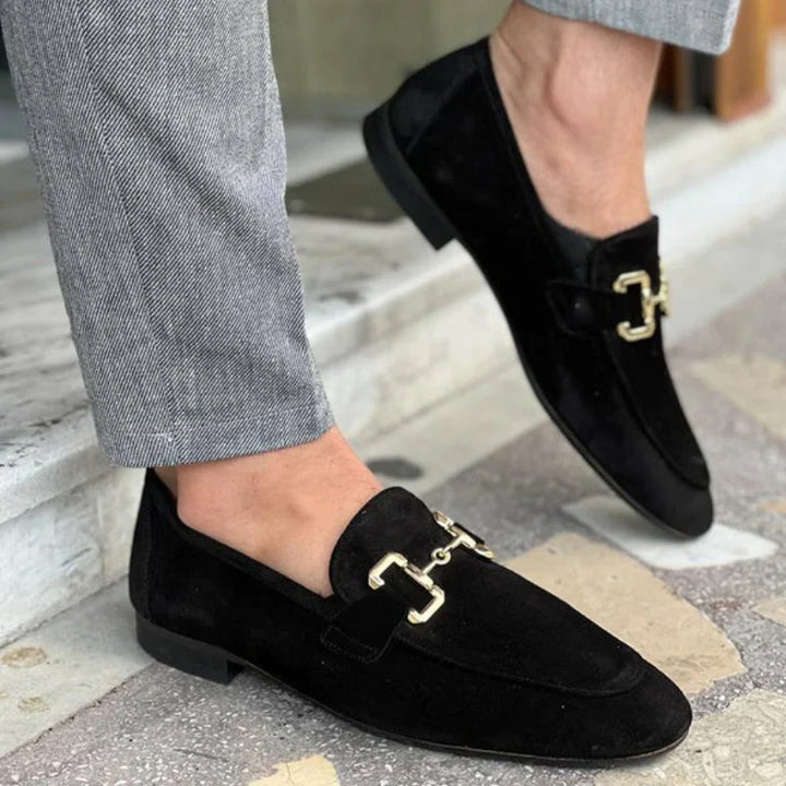 CALORA_ Bossélio | Suède Loafers met Metaal Gesp Detail