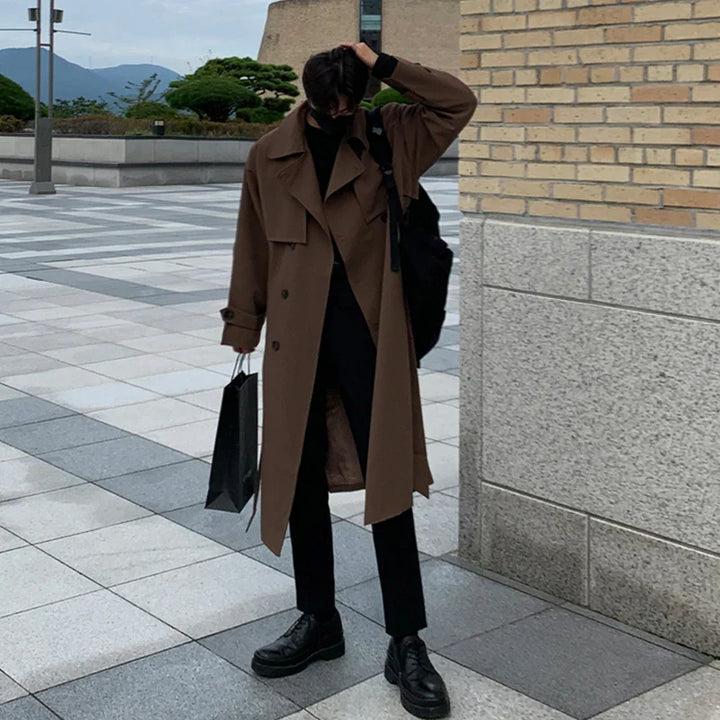Brave | Trendy lange trenchcoat heren-Zomer Jassen-Calora-Bruin-M-Calora