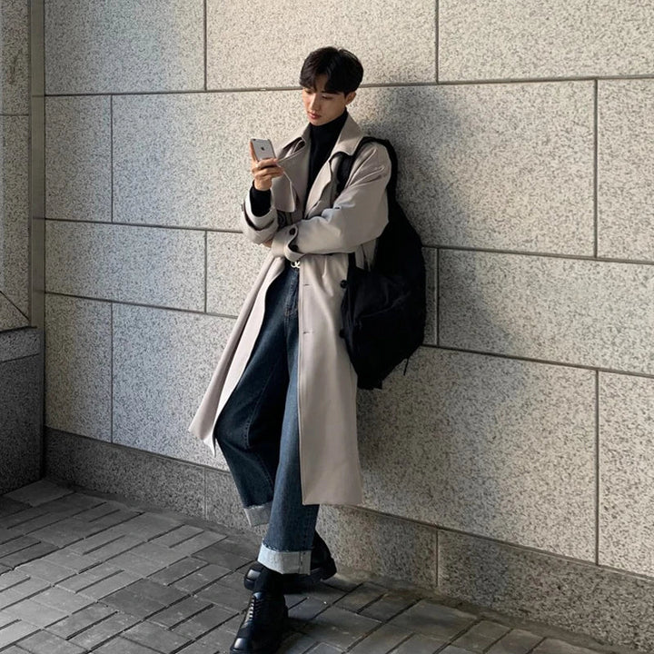 Brave | Trendy lange trenchcoat heren-Zomer Jassen-Calora-Grijs-M-Calora