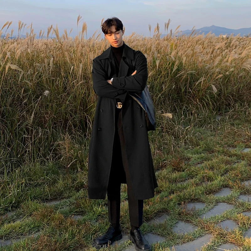 Brave | Trendy lange trenchcoat heren-Zomer Jassen-Calora-Zwart-M-Calora