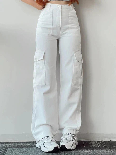 Cargo Broek met 3D zakken voor dames-Wijde Broeken-Calora-Wit-S-Calora