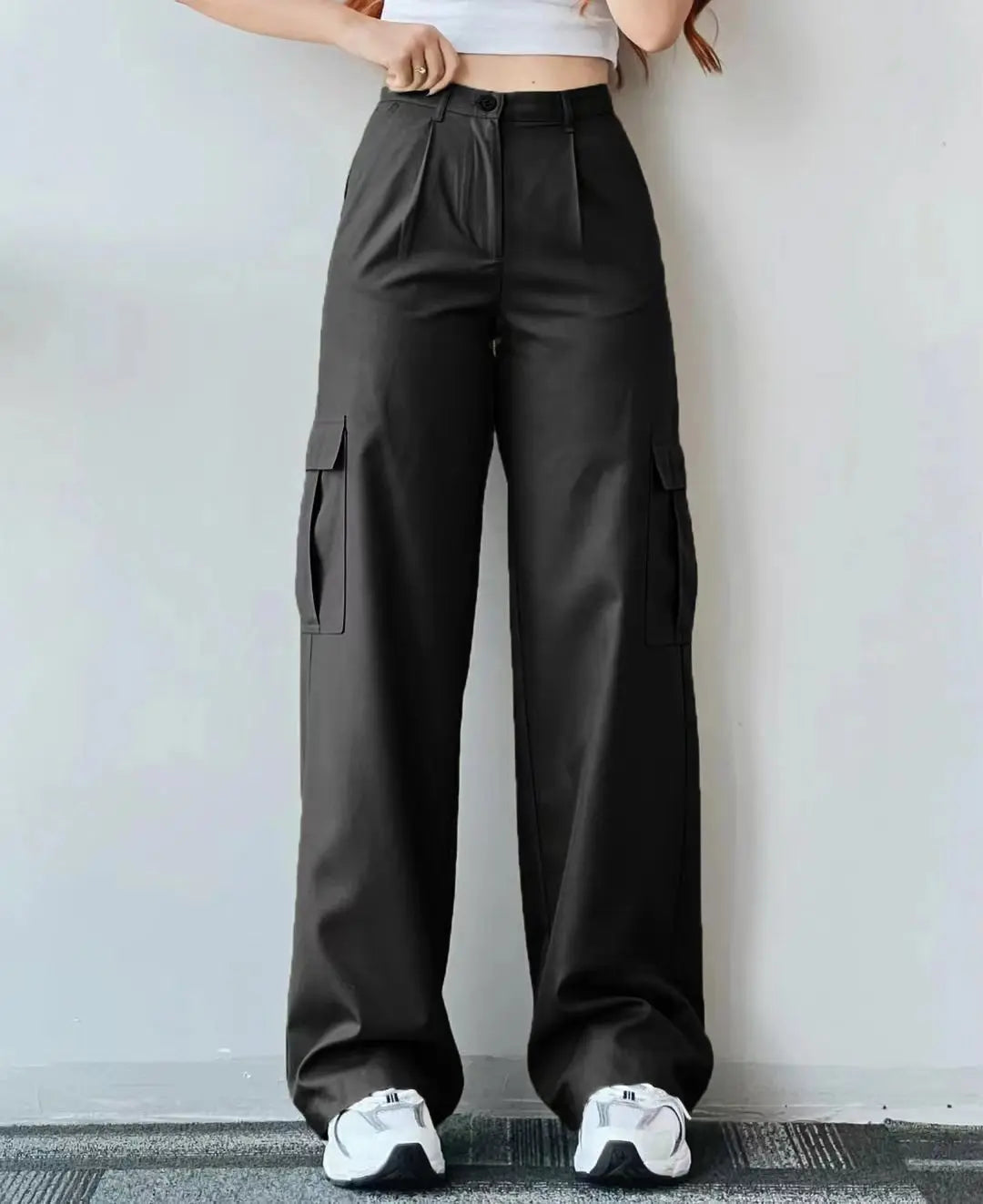 Cargo Broek met 3D zakken voor dames-Wijde Broeken-Calora-Zwart-S-Calora