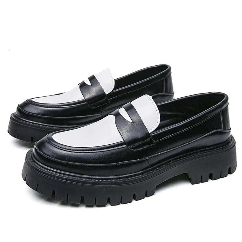 Carlo | Luxe Leren Loafers met platformzool - Zwart Wit-Loafers-Calora-Zwart wit-38-Calora
