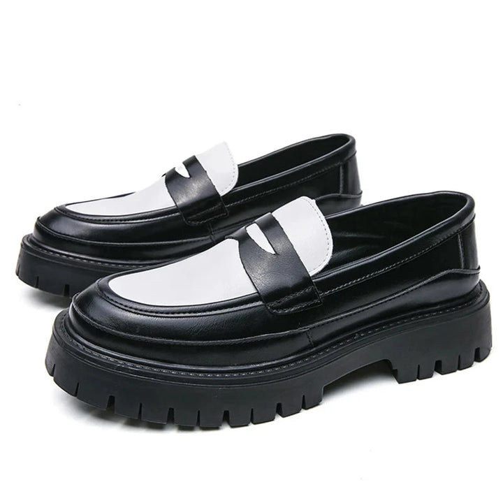 Carlo | Luxe Leren Loafers met platformzool - Zwart Wit-Loafers-Calora-Zwart wit-38-Calora