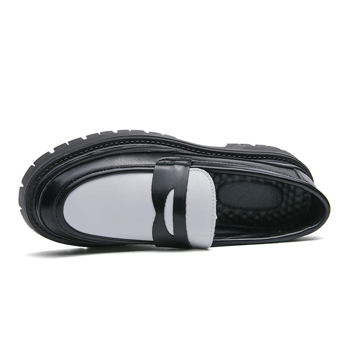 Carlo | Luxe Leren Loafers met platformzool - Zwart Wit-Loafers-Calora-Zwart wit-38-Calora