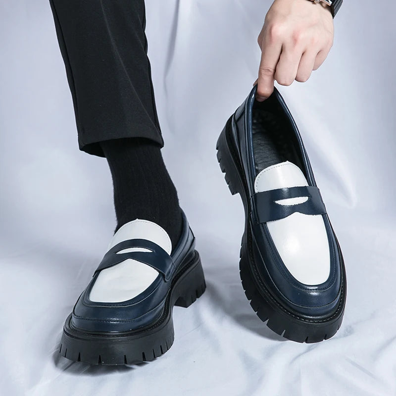 Carlo | Luxe Leren Loafers met platformzool - Zwart Wit-Loafers-Calora-Zwart wit-38-Calora