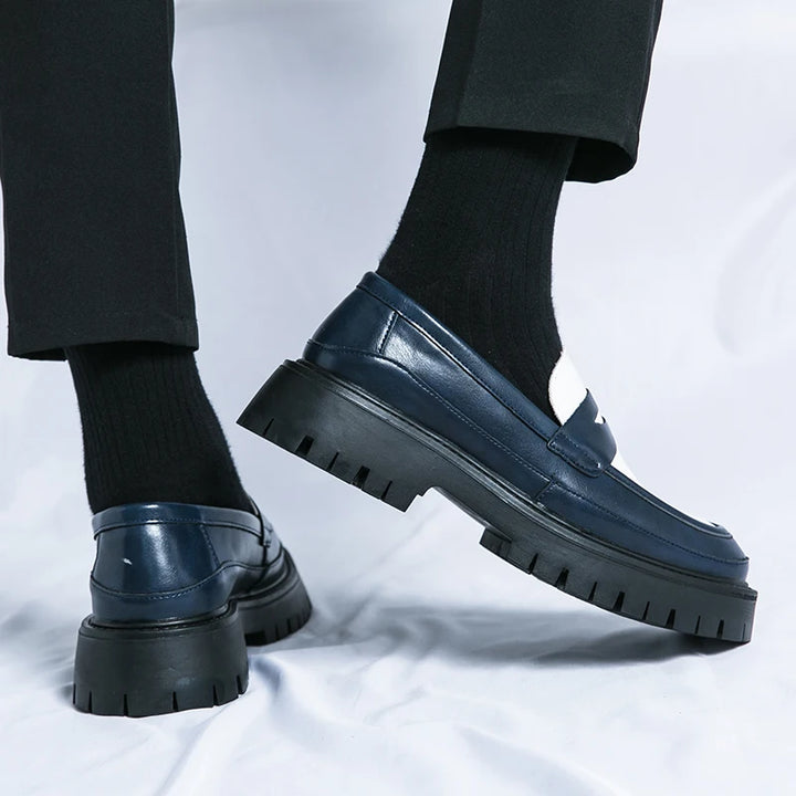 Carlo | Luxe Leren Loafers met platformzool - Zwart Wit-Loafers-Calora-Zwart wit-38-Calora