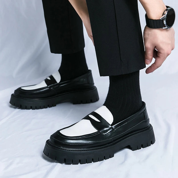 Carlo | Luxe Leren Loafers met platformzool - Zwart Wit-Loafers-Calora-Zwart wit-38-Calora