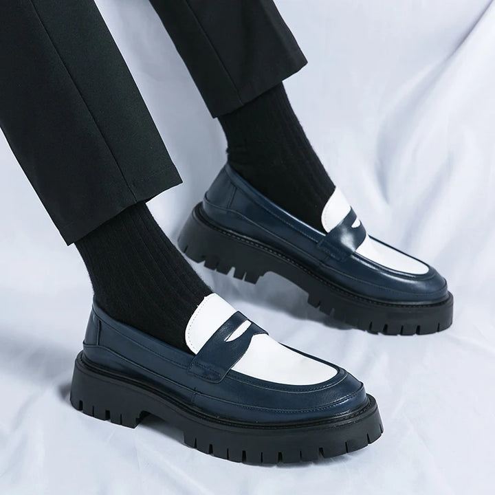 Carlo | Luxe Leren Loafers met platformzool - Zwart Wit-Loafers-Calora-Zwart wit-38-Calora