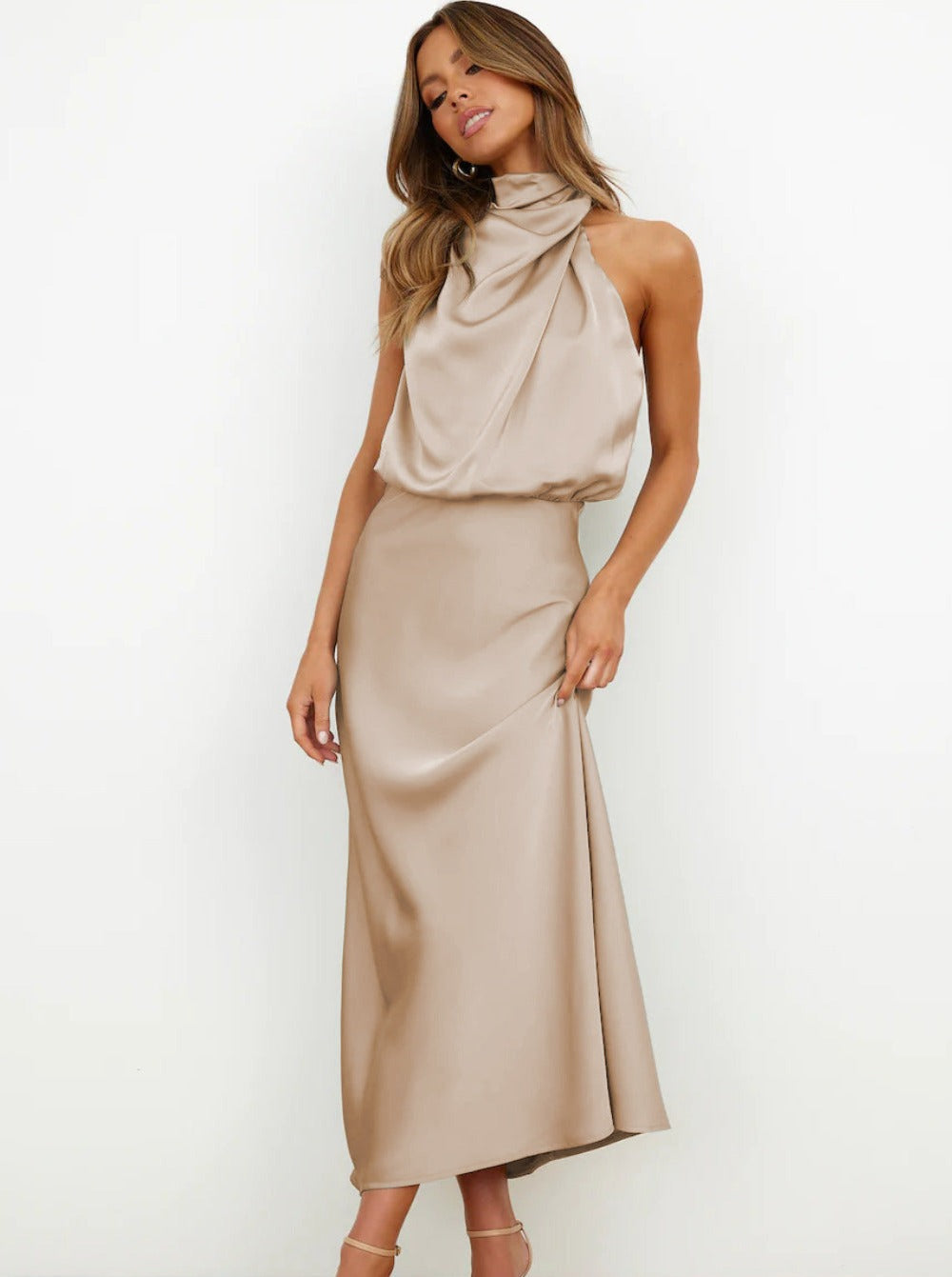 Carlota | Elegante abrikooskleurige halterjurk-Feest Jurken-Calora-S-Calora