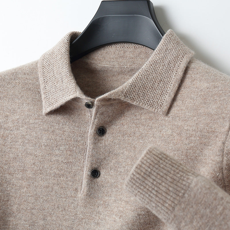 CALORA_ Cashmere/Merino Lange Mouwen Polo Shirt van Luxe Kwaliteit