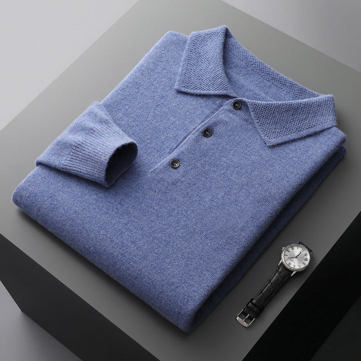 CALORA_ Cashmere/Merino Lange Mouwen Polo Shirt van Luxe Kwaliteit