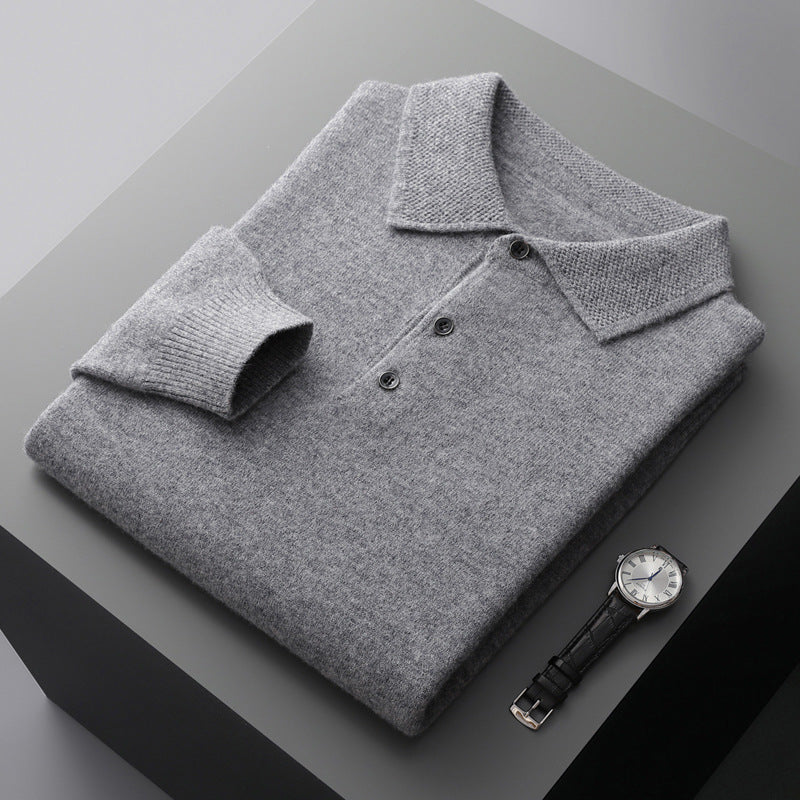 CALORA_ Cashmere/Merino Lange Mouwen Polo Shirt van Luxe Kwaliteit