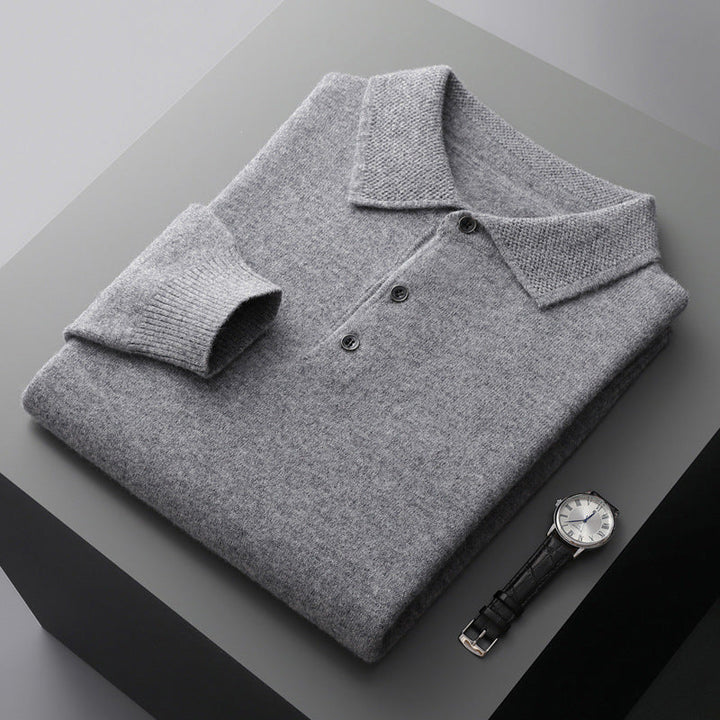 CALORA_ Cashmere/Merino Lange Mouwen Polo Shirt van Luxe Kwaliteit