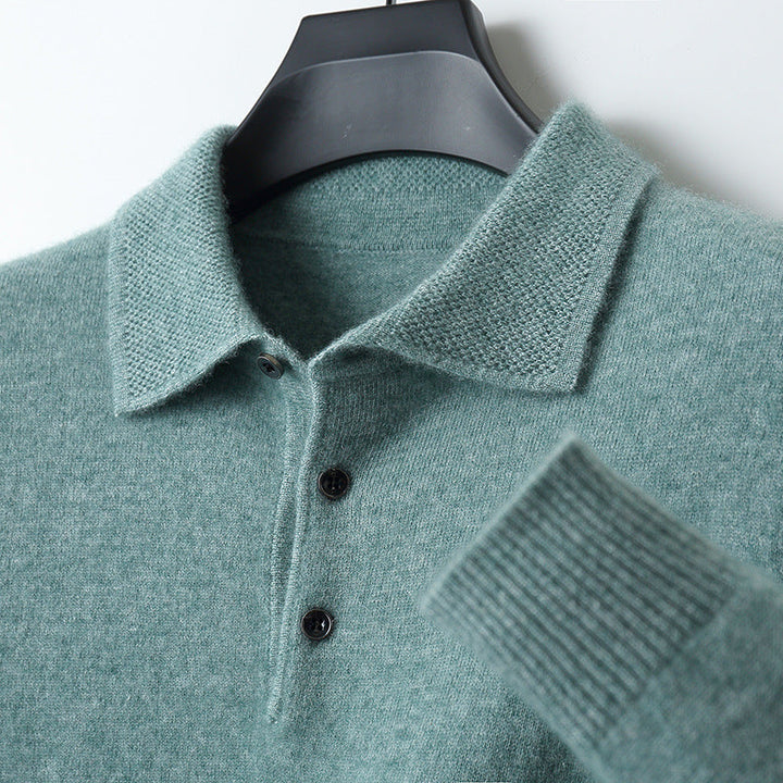CALORA_ Cashmere/Merino Lange Mouwen Polo Shirt van Luxe Kwaliteit