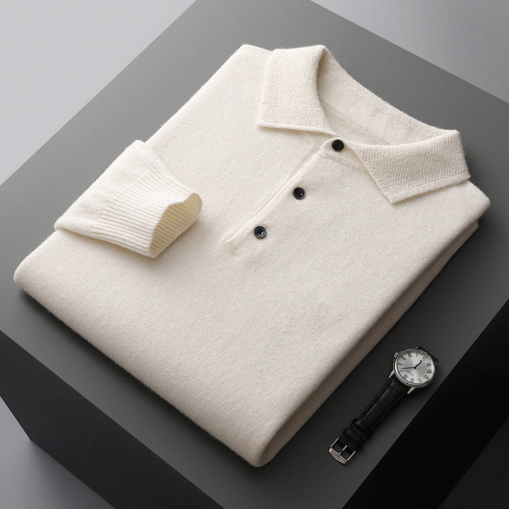CALORA_ Cashmere/Merino Lange Mouwen Polo Shirt van Luxe Kwaliteit