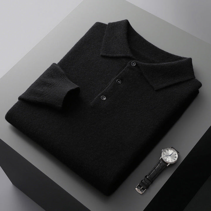 CALORA_ Cashmere/Merino Lange Mouwen Polo Shirt van Luxe Kwaliteit