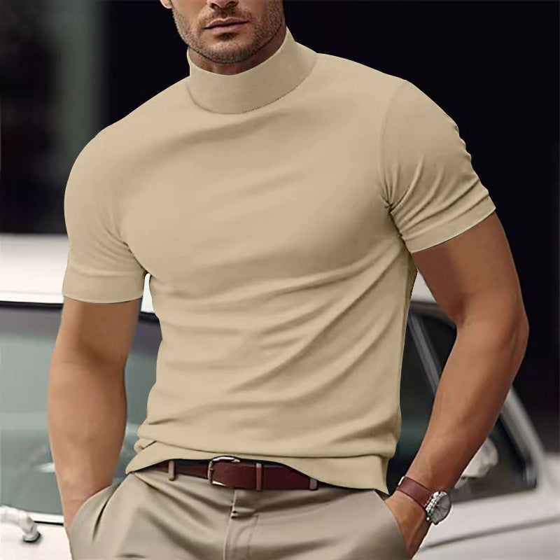 CALORA_ Casual Basic Turtleneck T-shirt voor Heren met Korte Mouwen