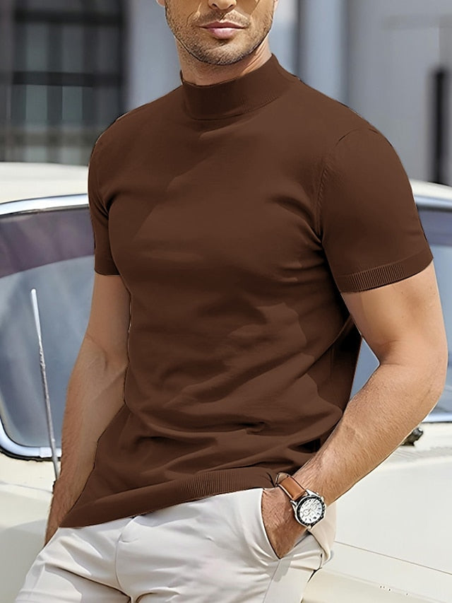 CALORA_ Casual Basic Turtleneck T-shirt voor Heren met Korte Mouwen