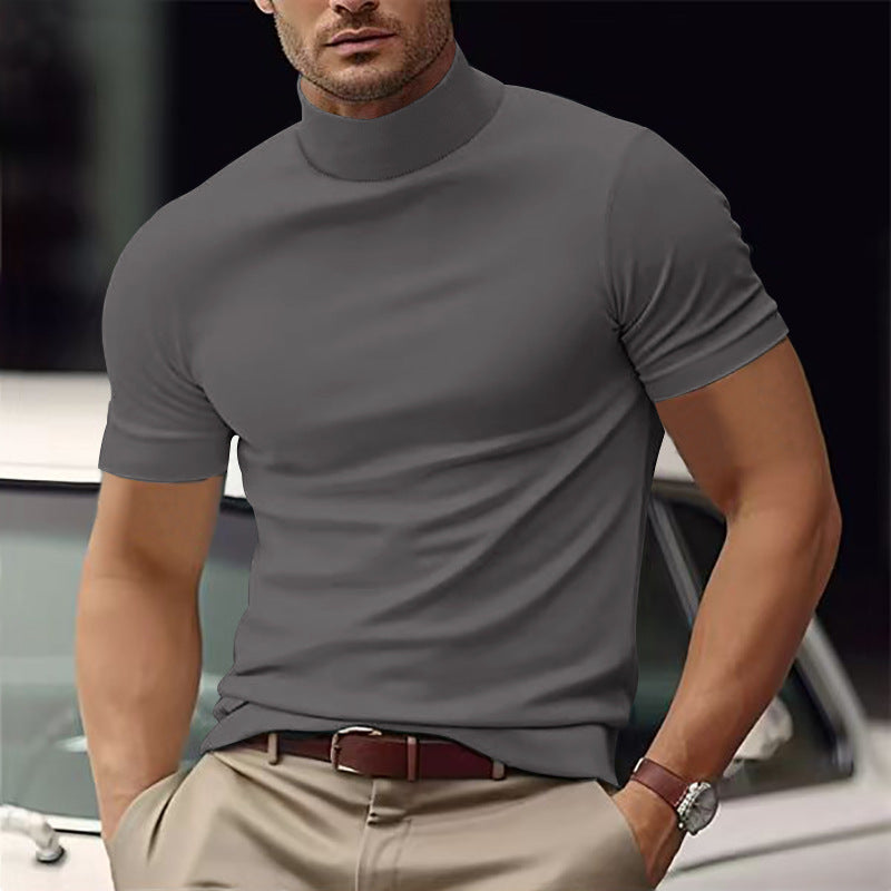 CALORA_ Casual Basic Turtleneck T-shirt voor Heren met Korte Mouwen