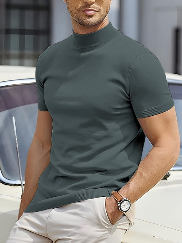 CALORA_ Casual Basic Turtleneck T-shirt voor Heren met Korte Mouwen